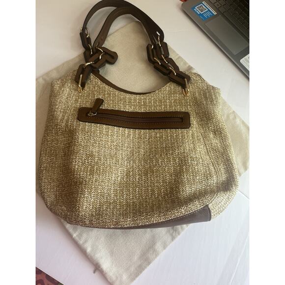 Kate & Alex Cuffaro Soft Tote Bag Tan/Brown Gold Trim 5 Compartments - Picture 1 of 13